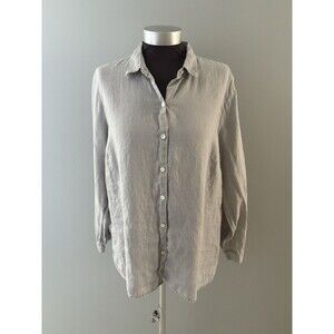 J. Jill Love Linen Essential Shirt Size L Gray Lightweight Lagenlook Coastal